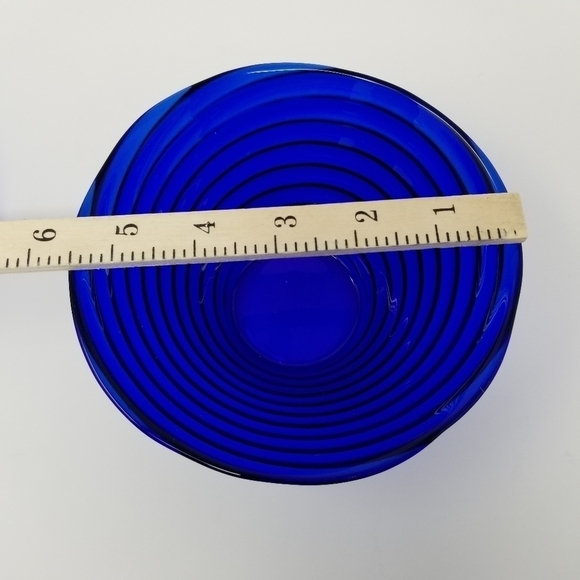 Vintage Cobalt Blue Swirl Bowl Concentric Rings Textured Optic Glass Serving Bow - Picture 4 of 8